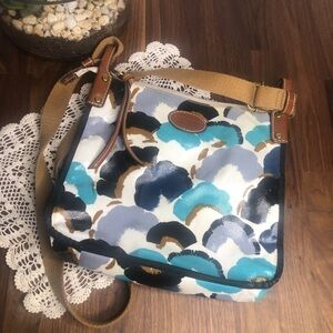 Fossil Blue Cloud Crossbody Canvas Leather Detail